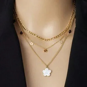 18k Gold Filled Layered Clover Mother Of Pearl Necklace Set Gift Dainty
